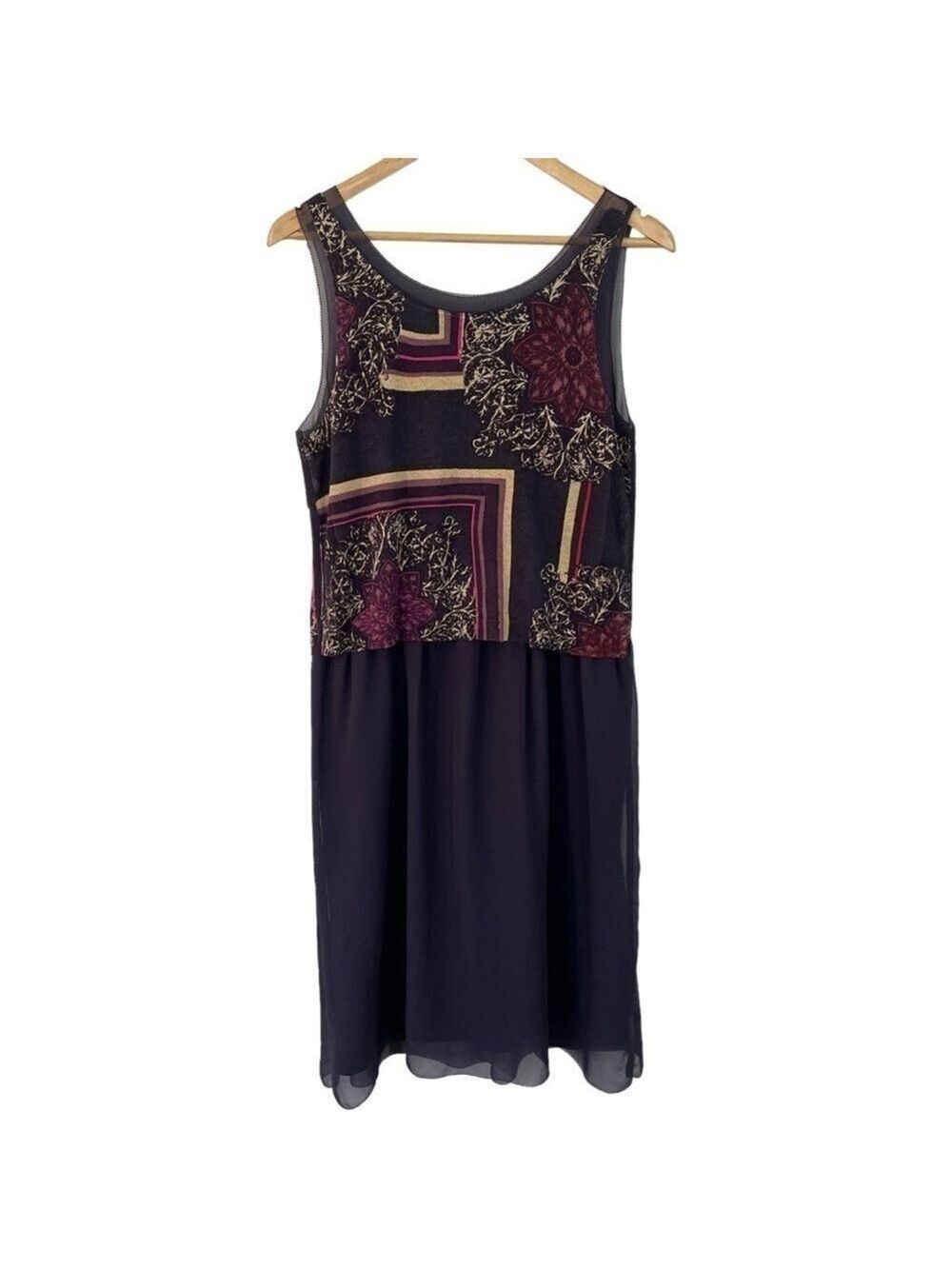 NIC+ZOE Silk Linen Blend Dress Sz M Purple Sleeveless Knit Top Flowy Skirt VGUC